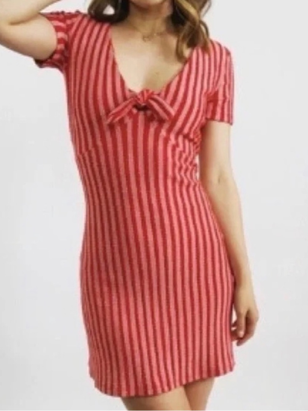 Zara Red and White Striped Tie-Front Mini Dress